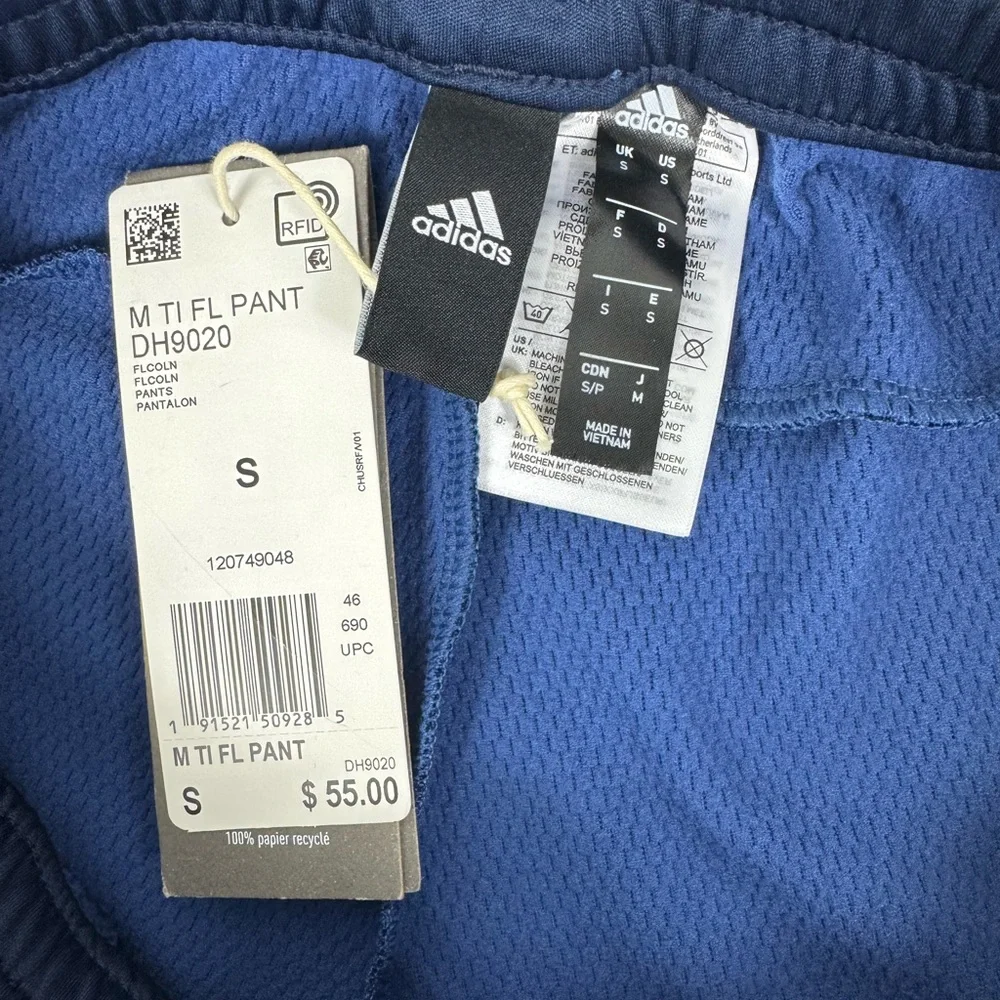 NEW MEN’S ADIDAS TEAM ISSUE BLUE TAPERED ZIP HEM FLEECE TRACK‎ PANTS S
